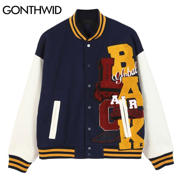 stripes baseball bomber jackets streetwear hip hop cotton padded patches stand collar parkas coat harajuku outwear, Black
stripes baseball bomber jackets streetwear hip hop cotton padded patches stand collar parkas coat harajuku outwear, Black