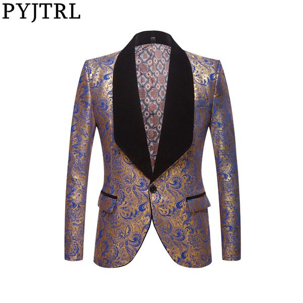 pyjtrl men fashion black blue red gold floral pattern print shawl lapel slim blazer wedding groom prom dress suit jacket costume lj201103, White;black
pyjtrl men fashion black blue red gold floral pattern print shawl lapel slim blazer wedding groom prom dress suit jacket costume lj201103, White;black