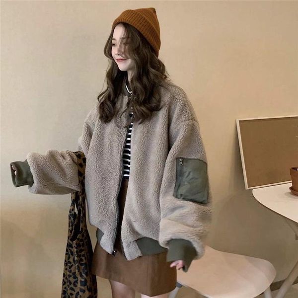 women's jackets korean version of 2021 retro hong kong-flavored army green jacket loose and versatile double-sided lamb wool women, Black;brown
women's jackets korean version of 2021 retro hong kong-flavored army green jacket loose and versatile double-sided lamb wool women, Black;brown