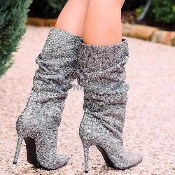 pointed toe thin high heel boots crystals shimmer all over a slouchy boot bling bling rhinestone pleated mid-calf boots, Black
pointed toe thin high heel boots crystals shimmer all over a slouchy boot bling bling rhinestone pleated mid-calf boots, Black