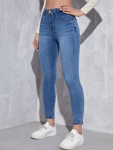 slant pocket skinny cropped jeans v6el#, Blue