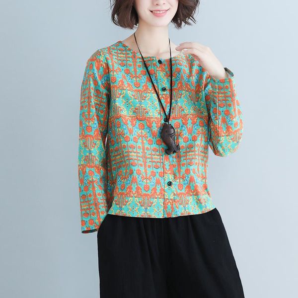 women's blouses & shirts 2021 spring/autumn arts style women loose casual o-neck long sleeve blouse vintga print cotton linen single-br, White
women's blouses & shirts 2021 spring/autumn arts style women loose casual o-neck long sleeve blouse vintga print cotton linen single-br, White