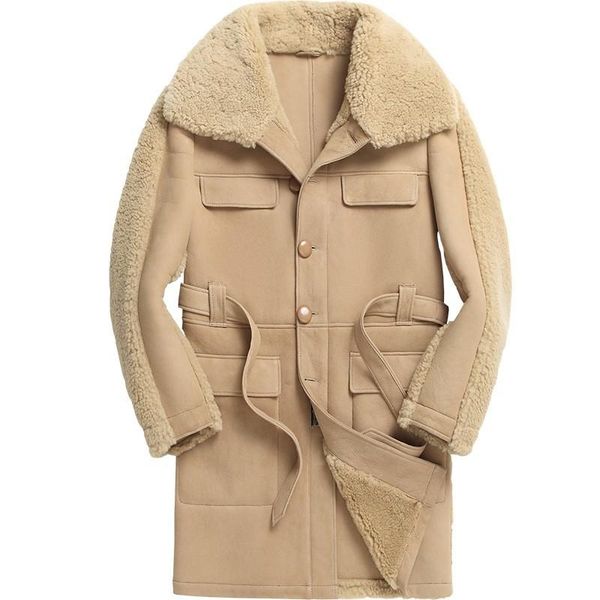 men's leather & faux mens runway natural shearling mid long coat belted khaki real lamb wool fur overcoat winter warm genuine jacket, Black
men's leather & faux mens runway natural shearling mid long coat belted khaki real lamb wool fur overcoat winter warm genuine jacket, Black