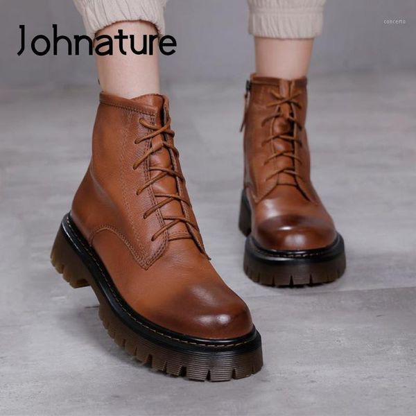johnature ankle women boots lace-up genuine leather women shoes 2020 new round toe zip handmade retro leisure platform boots1, Black 
johnature ankle women boots lace-up genuine leather women shoes 2020 new round toe zip handmade retro leisure platform boots1, Black