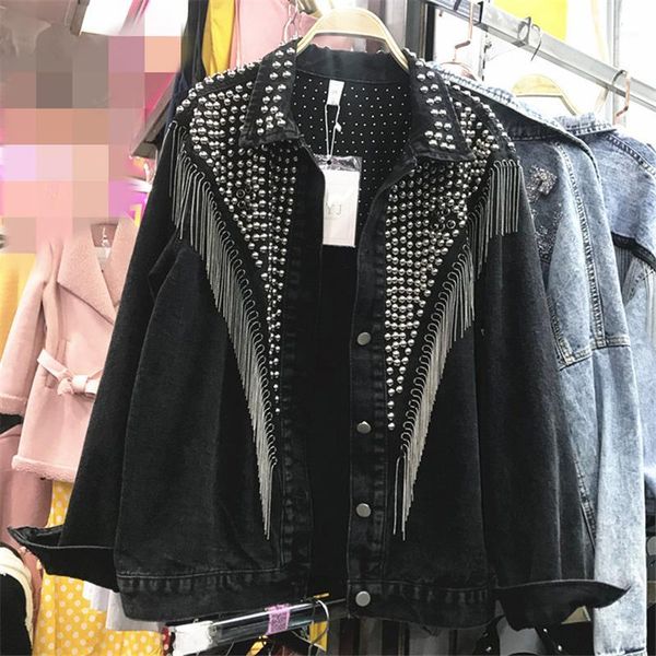 new heavy industry tassels diamond riveting denim jackets girls loose long-sleeved jeans coat casual jacket women jean coats1, Black;brown
new heavy industry tassels diamond riveting denim jackets girls loose long-sleeved jeans coat casual jacket women jean coats1, Black;brown