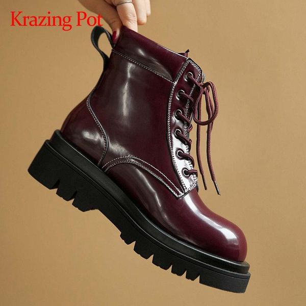 boots krazing pot motorcycle cow leather cross-tied coolest punk round toe thick high heel lace up handamde cozy ankle l77, Black
boots krazing pot motorcycle cow leather cross-tied coolest punk round toe thick high heel lace up handamde cozy ankle l77, Black