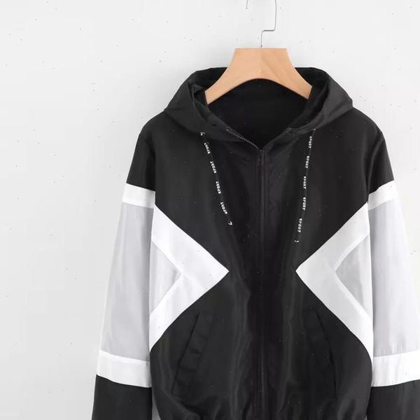 autumn women windbreaker jacket long sleeve patchwork standard skinsuits hooded zipper pockets coat, Black;brown
autumn women windbreaker jacket long sleeve patchwork standard skinsuits hooded zipper pockets coat, Black;brown