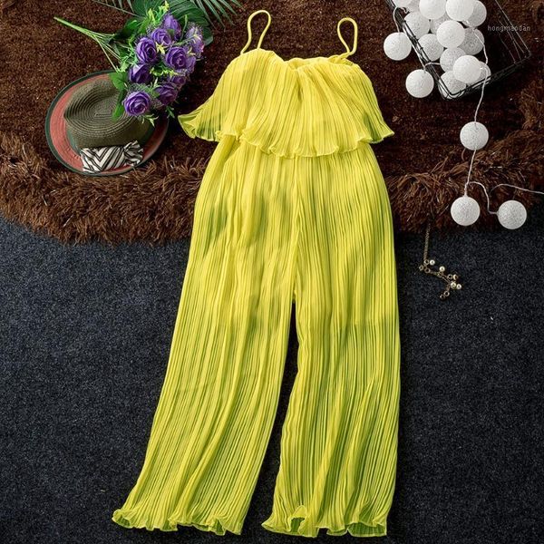 good quality solid chiffon jumpsuits women pleated ruffles wide leg ankle length strapless pants fashion womens jumpsuit pant1, Black;white
good quality solid chiffon jumpsuits women pleated ruffles wide leg ankle length strapless pants fashion womens jumpsuit pant1, Black;white