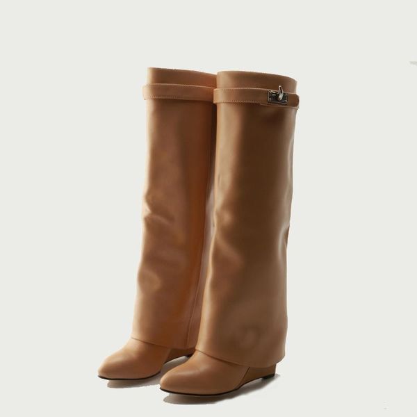 boots 2021 arrival woman leather wedges long booties metal buckle decor knee high chic botas feminino shoes women, Black
boots 2021 arrival woman leather wedges long booties metal buckle decor knee high chic botas feminino shoes women, Black