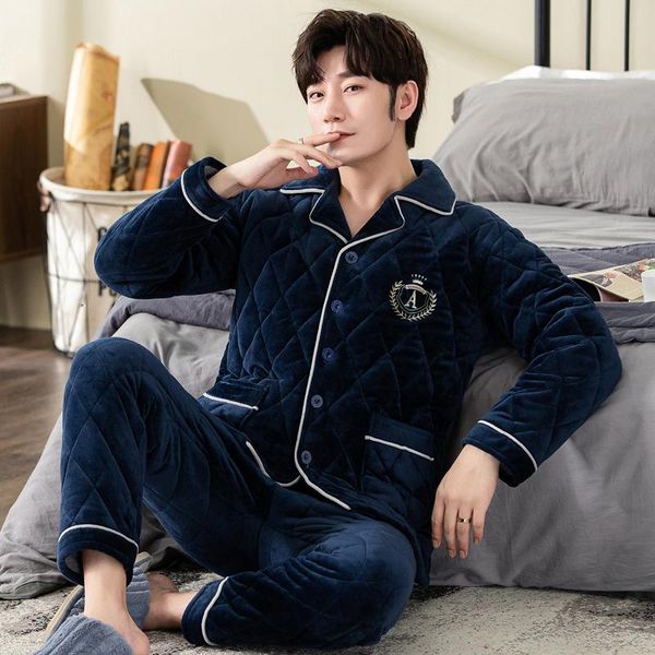 mimi winter new cotton pajamas men's flannel plush blue middle aged men's three layer thickened coral velvet suit for men, Black;brown
mimi winter new cotton pajamas men's flannel plush blue middle aged men's three layer thickened coral velvet suit for men, Black;brown