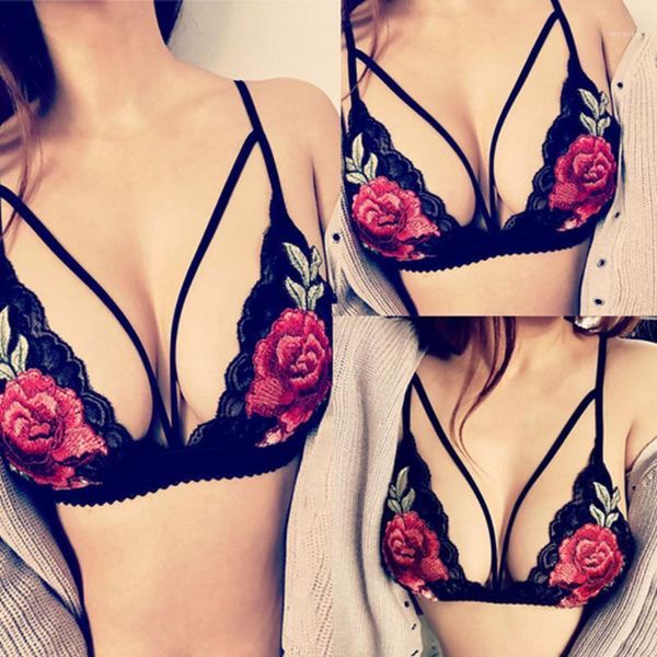 women lace embroidered rose bandage floral bralette unpadded bra floral lady's underwear1, Red;black
women lace embroidered rose bandage floral bralette unpadded bra floral lady's underwear1, Red;black