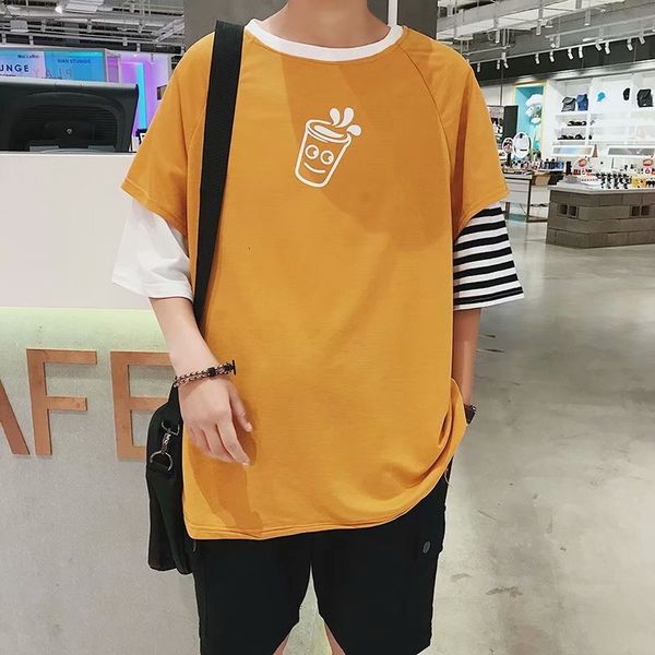 2020 summer vacation two pieces of 7 / 3 men's short sleeve t-shirt, White;black
