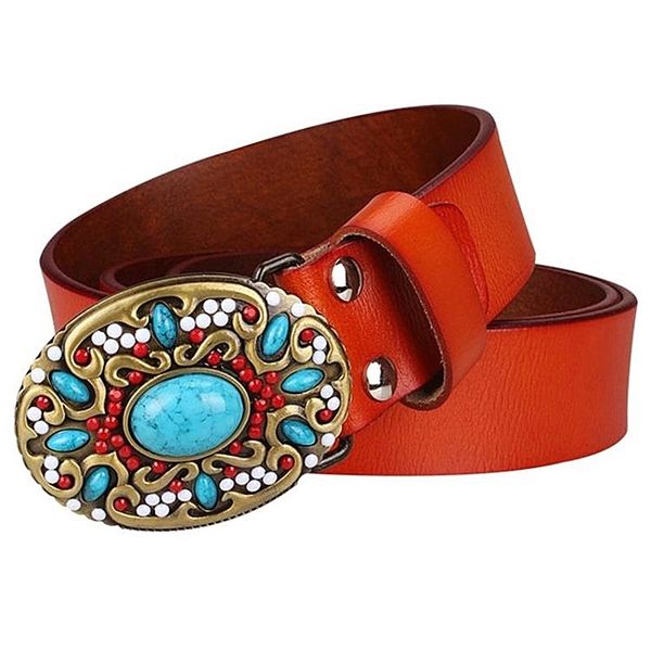 women genuine leather cowskin gem turquoise pattern arabesque retro woman decorative belt lady y200501, Black;brown
women genuine leather cowskin gem turquoise pattern arabesque retro woman decorative belt lady y200501, Black;brown
