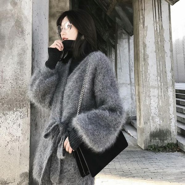 sweater women pure mink genuine cashmere cardigan knitted coat with belt s1882, White
sweater women pure mink genuine cashmere cardigan knitted coat with belt s1882, White