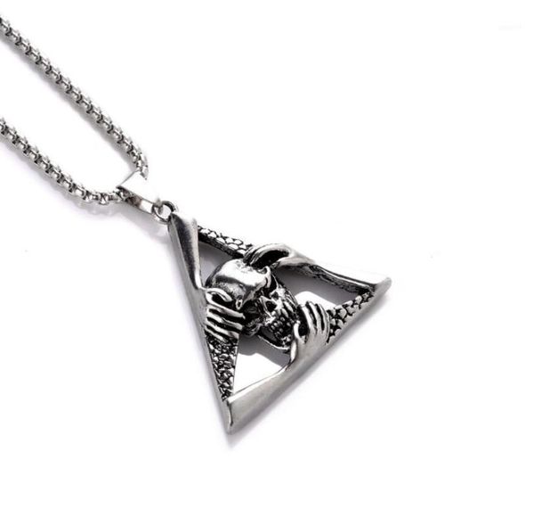 gothic retro stainless steel triangle skull pendant necklaces domineering demon pendant necklaces for women men jewelry1, Silver
gothic retro stainless steel triangle skull pendant necklaces domineering demon pendant necklaces for women men jewelry1, Silver
