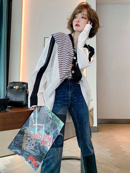 miuco personality asymmetric contrast stitching v-neck gold button shirt loose knit cardigan women's autumn 2020 k, White
miuco personality asymmetric contrast stitching v-neck gold button shirt loose knit cardigan women's autumn 2020 k, White