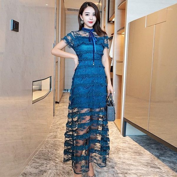 2019 summer women lace blue dress ruffles cake bow mesh floral embroidery dress vestidos short sleeve long party dresses1, Black;gray
2019 summer women lace blue dress ruffles cake bow mesh floral embroidery dress vestidos short sleeve long party dresses1, Black;gray
