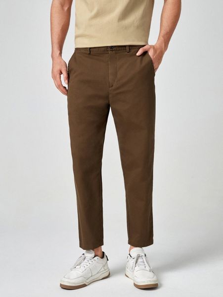 men slant pocket solid pants c2ef#, Black