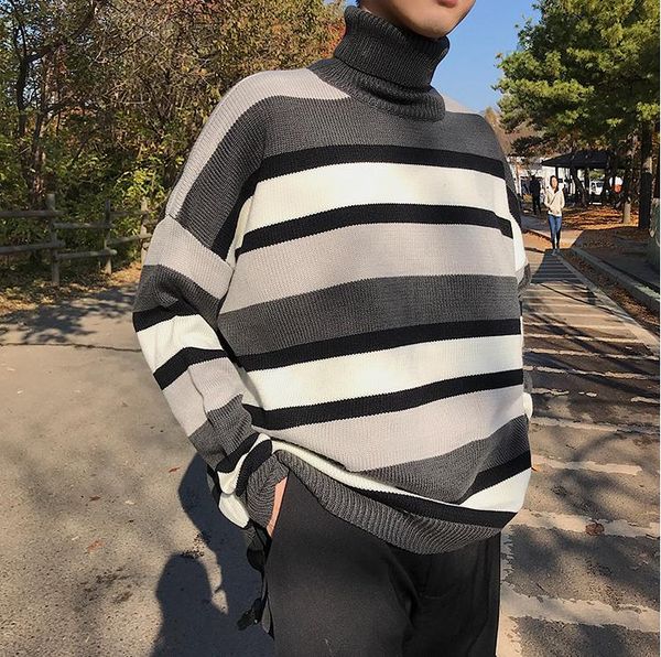 men's sweaters turtleneck men striped simple all-match loose 2xl harajuku chic korean mens clothing knitting fashionable, White;black
men's sweaters turtleneck men striped simple all-match loose 2xl harajuku chic korean mens clothing knitting fashionable, White;black