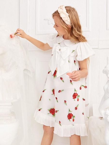 girls peter pan collar big bow front floral dress she, Red;yellow
girls peter pan collar big bow front floral dress she, Red;yellow