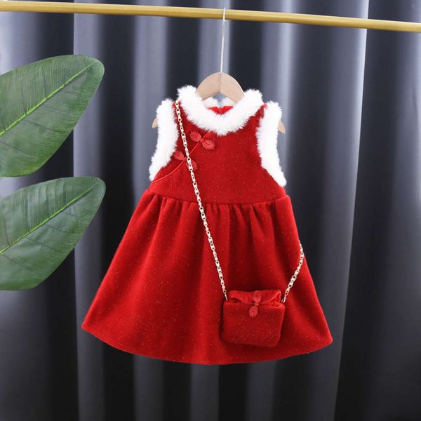 girl's chine sle vt skirt with veet and new year red drs, Red;yellow
