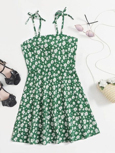 girls knot detail ditsy floral print dress she, Red;yellow