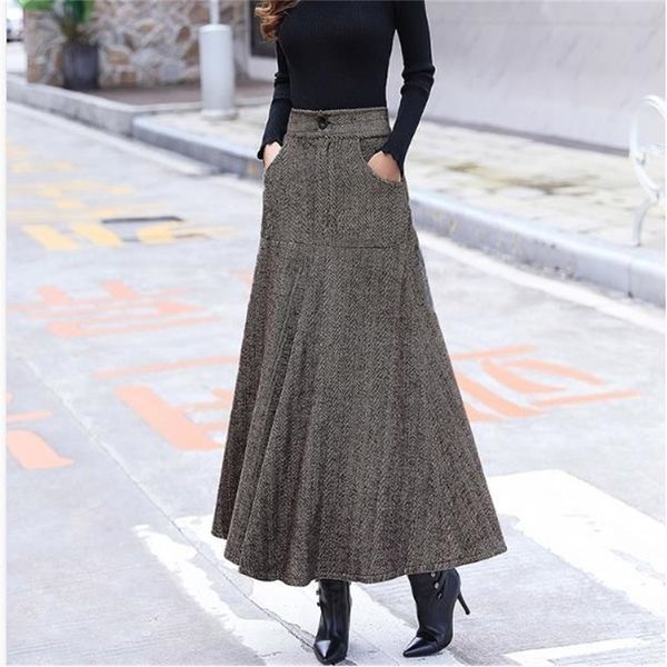 high waist woolen skirts womens winter streewear wool long pleated skirt with belt ladies saia longa black df942 y200326
high waist woolen skirts womens winter streewear wool long pleated skirt with belt ladies saia longa black df942 y200326