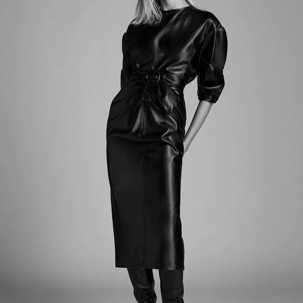 casual dresses kumsvag women summer pu pleated dress 2021 3/4 sleeve o-neck belt black female elegant knee-length vestidos, Black;gray
casual dresses kumsvag women summer pu pleated dress 2021 3/4 sleeve o-neck belt black female elegant knee-length vestidos, Black;gray
