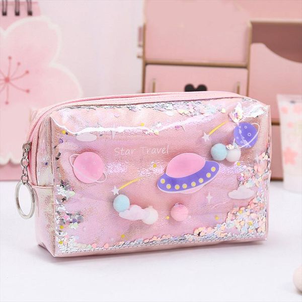2019 cute pencil case laser leather pen box big makeup bag for girls gift coin bag fashion pvc toiletry cosmetic case
