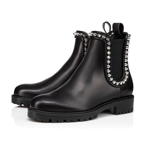 women's capahutta flat leather ankle boots red bottom martin boots genuine leather fashion booties with spikes and studs shoes with box, Black
women's capahutta flat leather ankle boots red bottom martin boots genuine leather fashion booties with spikes and studs shoes with box, Black
