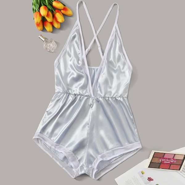 l women's satin sling jumpsuit shorts pajamas nightwear bodysuit lingerie underwear women set, Black;white
l women's satin sling jumpsuit shorts pajamas nightwear bodysuit lingerie underwear women set, Black;white