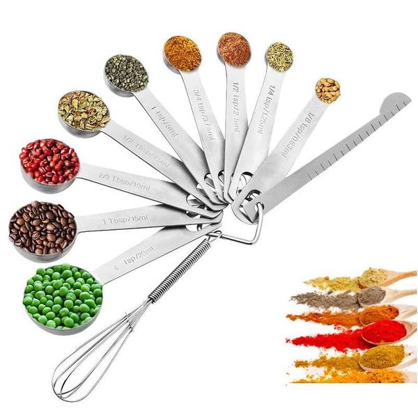 measuring spoons stainless steel set 11pcs includes 9 stainless steel metal measuring spoons, leveler egg whisk, kitchen measuring tools hx
measuring spoons stainless steel set 11pcs includes 9 stainless steel metal measuring spoons, leveler egg whisk, kitchen measuring tools hx