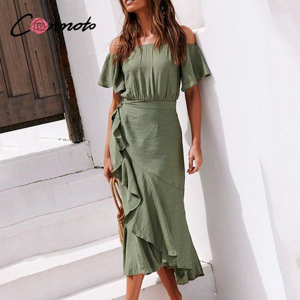 conmoto summer beach long dress women wrap ruffles sash green off shoulder dresses boho casual robe femme dress vestidos1, Black;gray
conmoto summer beach long dress women wrap ruffles sash green off shoulder dresses boho casual robe femme dress vestidos1, Black;gray
