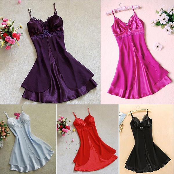 women's sleepwear women silk lace nightgowns chiffon spaghetti straps summer robes, Black;red
women's sleepwear women silk lace nightgowns chiffon spaghetti straps summer robes, Black;red
