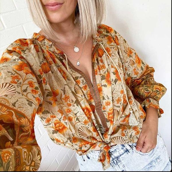 yellow floral long sleeve blouse women tassel tied v neck loose blouse for women 2021 summer blouses, White
yellow floral long sleeve blouse women tassel tied v neck loose blouse for women 2021 summer blouses, White