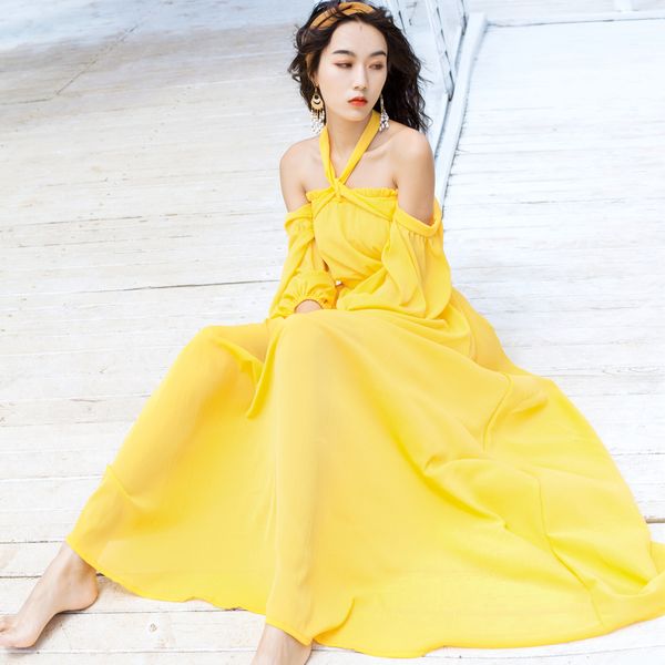 2021 summer beach dressed loose yellow solid woman halter collar lantern elastic waist dress female boho j8rn, Black;gray
2021 summer beach dressed loose yellow solid woman halter collar lantern elastic waist dress female boho j8rn, Black;gray