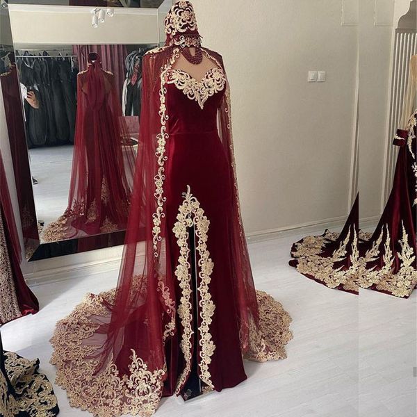 burgundy velvet mermaid evening dress with jacket gold appliques lace saudi arabic kaftan prom gowns vestidos de fiesta, Black;red
burgundy velvet mermaid evening dress with jacket gold appliques lace saudi arabic kaftan prom gowns vestidos de fiesta, Black;red