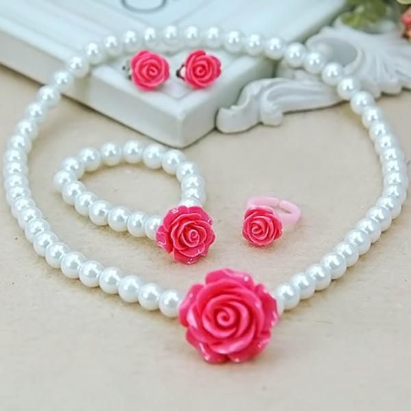 kids girls child pearl flower shape necklace + bracelet + ring ear clips jewelry set hsj88, Silver
kids girls child pearl flower shape necklace + bracelet + ring ear clips jewelry set hsj88, Silver