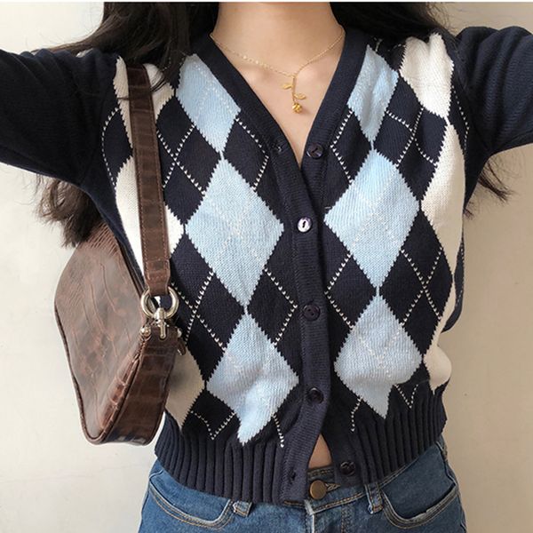 vintage v-neck plaid long sleeve women sweater autumn winter short knitted cardigan sweaters womes england style 200924, White;black
vintage v-neck plaid long sleeve women sweater autumn winter short knitted cardigan sweaters womes england style 200924, White;black