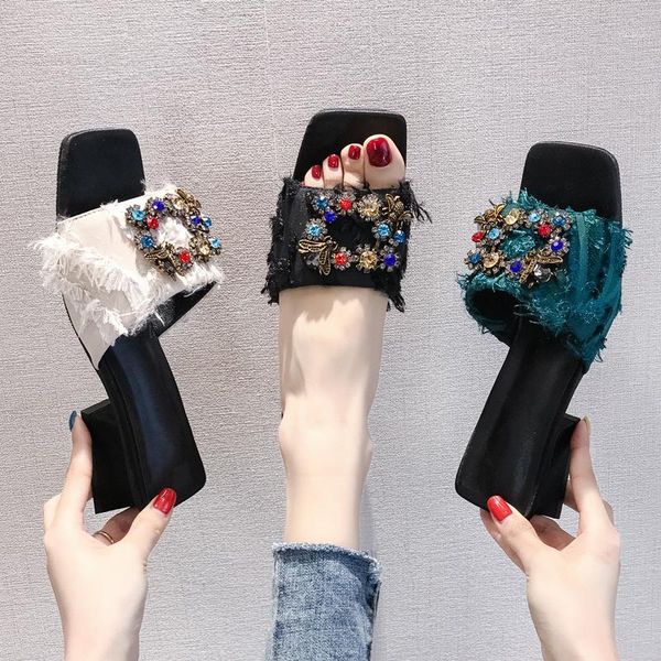 slippers open thick square heel toe female colorful crystal galdiator shoes summer woman luxury slides 20211, Black
slippers open thick square heel toe female colorful crystal galdiator shoes summer woman luxury slides 20211, Black