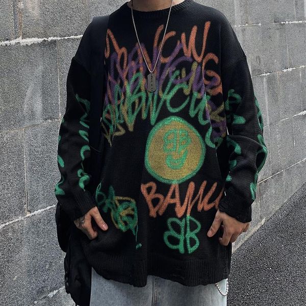 2020 european and american high street dark hip-hop letter graffiti printing ripped sweater loose sweater, White;black
2020 european and american high street dark hip-hop letter graffiti printing ripped sweater loose sweater, White;black