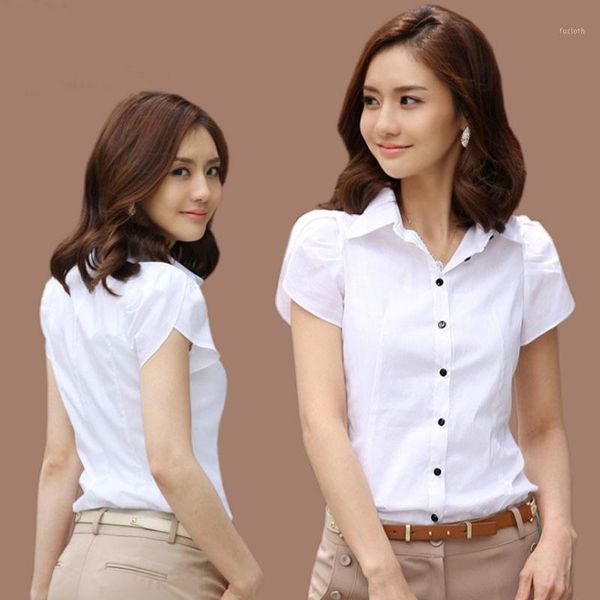 women summer formal shirts short sleeves slim fit office lady turn-down collar h91, White
women summer formal shirts short sleeves slim fit office lady turn-down collar h91, White