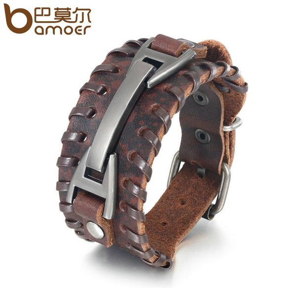 bamoer vintage punk leather bracelet 2 color black & brown fashion clasp multilayer braid rope bracelet for men jewelry pi0339-1, Golden;silver
bamoer vintage punk leather bracelet 2 color black & brown fashion clasp multilayer braid rope bracelet for men jewelry pi0339-1, Golden;silver