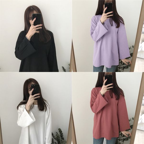 fall 2019 women's korean coat t-shirt basic loose solid color versatile long sleeve t-shirt student's friend winhb, White
fall 2019 women's korean coat t-shirt basic loose solid color versatile long sleeve t-shirt student's friend winhb, White