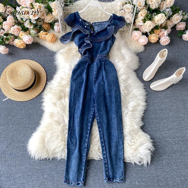 women vintage jeans jumpsuits zipper ruffles woman off shoulder denim jumpsuit, Black;white
women vintage jeans jumpsuits zipper ruffles woman off shoulder denim jumpsuit, Black;white