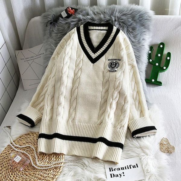 sweaters preppy style women v neck twist embroidery knitted sweater pullover japanese vinatge jumper female knit 1, White;black
sweaters preppy style women v neck twist embroidery knitted sweater pullover japanese vinatge jumper female knit 1, White;black