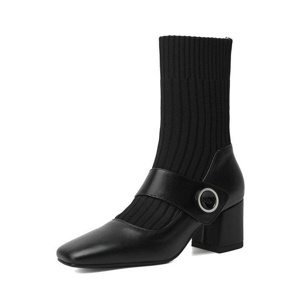 boots genuine leather knitting women's ankle fashion autumn winter high heels shoes for women party casual woman, Black
boots genuine leather knitting women's ankle fashion autumn winter high heels shoes for women party casual woman, Black