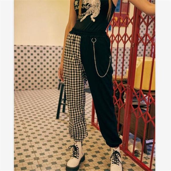 women long pants high-waist loose casual trousers fashion plaid patchwork sportswear female streetwear bottoms femme pants, Black;white
women long pants high-waist loose casual trousers fashion plaid patchwork sportswear female streetwear bottoms femme pants, Black;white