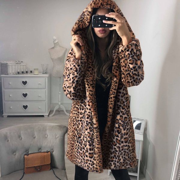 leopard printed women long coat winter plush warm faux fur hoodie jackets outerwear fashion ladies loose hooded coats overcoat, Black
leopard printed women long coat winter plush warm faux fur hoodie jackets outerwear fashion ladies loose hooded coats overcoat, Black