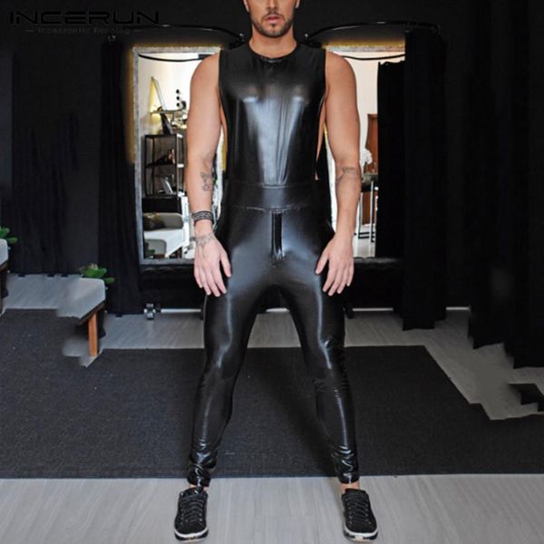 incerun fashion sleeveless jumpsuits fitness men round neck rompers leisure faux pu leather zipper overalls party pants 5xl, Black
incerun fashion sleeveless jumpsuits fitness men round neck rompers leisure faux pu leather zipper overalls party pants 5xl, Black
